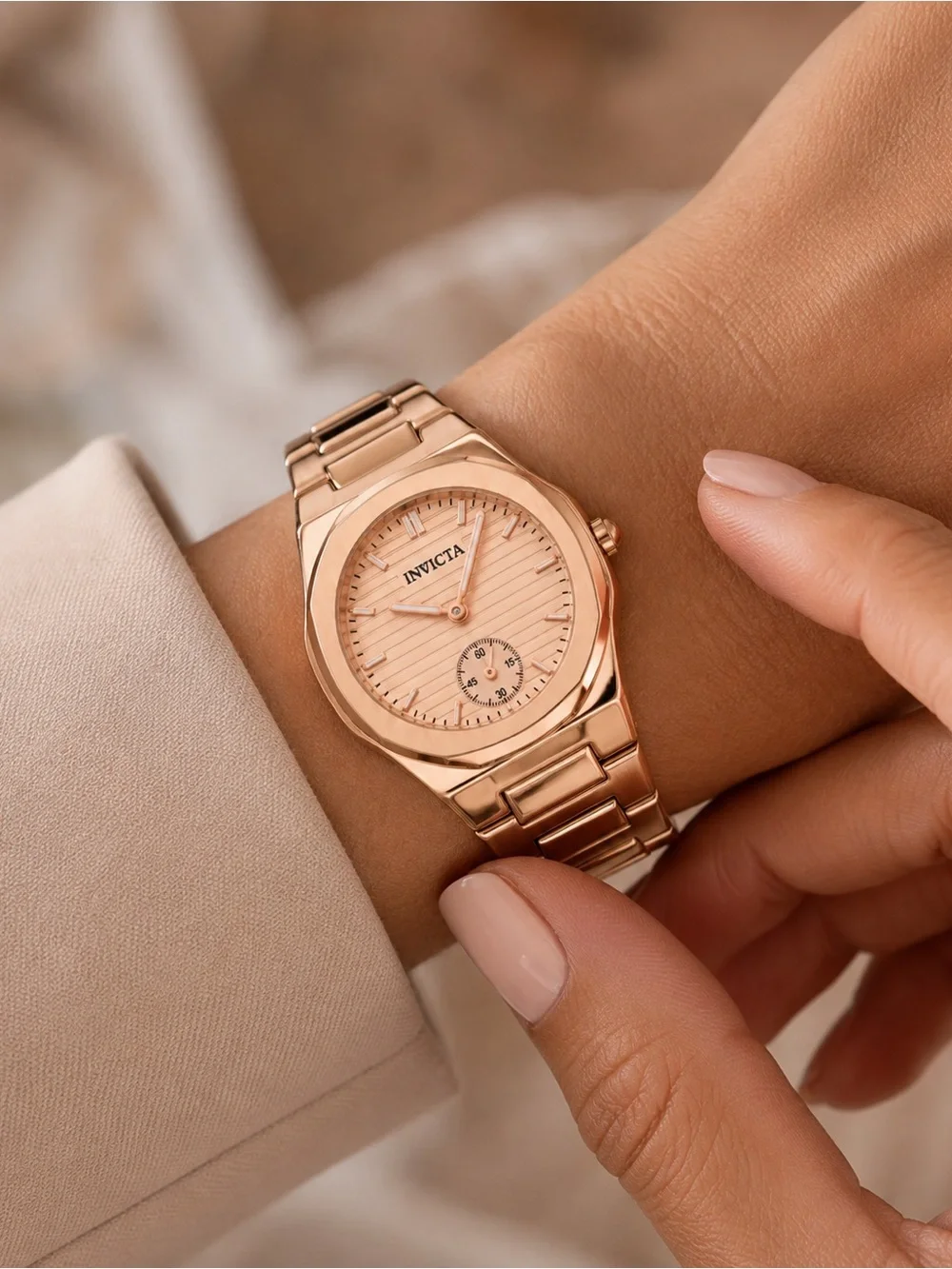 Invicta Celestial 70407 Rose Gold Stainless Steel Watch Small Seconds NIB